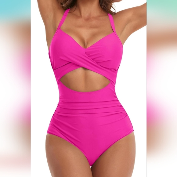Eomenie Women's One Piece Swimsuits Vibrant Pink Cutout Swimsuit - Picture 1 of 7